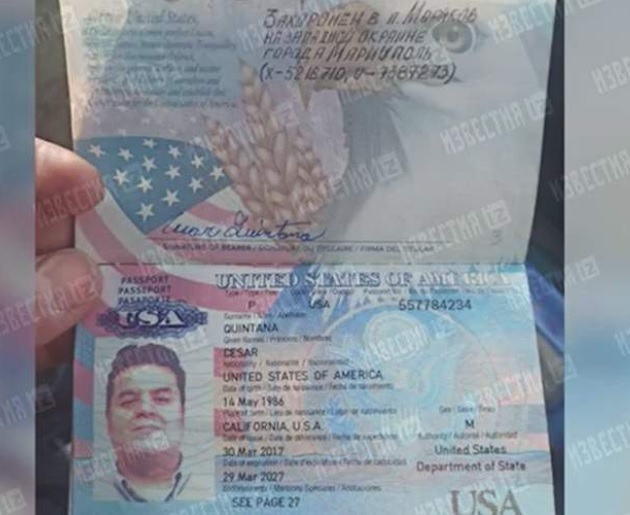 Российские военные показали паспорт ликвидированного наемника из США